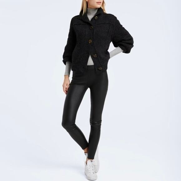 Tory Burch Jillian Wool Chunky Sweater Cardigan Charcoal Gray Sz XS Button Front - Picture 9 of 16